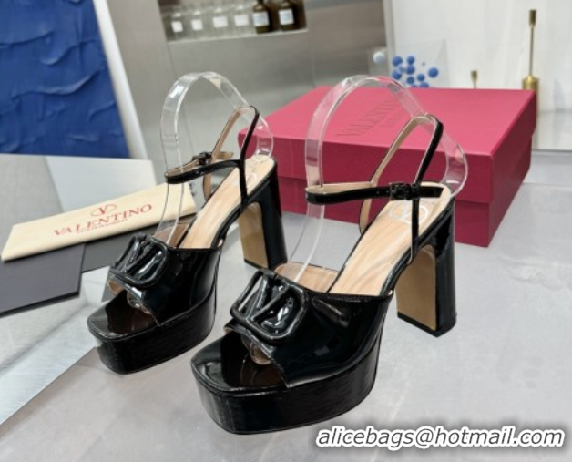 Cheap Price Valentino Vlogo Signature Platform Sandals 11cm in Patent Leather Black 0902087