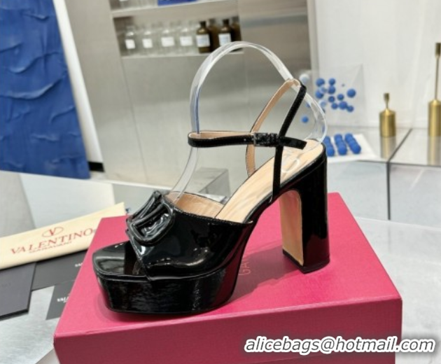 Cheap Price Valentino Vlogo Signature Platform Sandals 11cm in Patent Leather Black 0902087