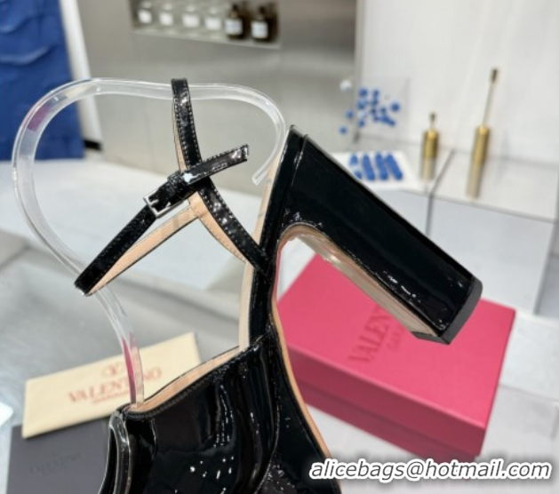 Cheap Price Valentino Vlogo Signature Platform Sandals 11cm in Patent Leather Black 0902087