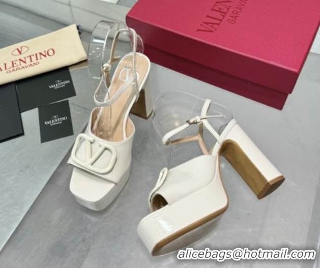 Stylish Valentino Vlogo Signature Platform Sandals 11cm in Patent Leather White 0902088