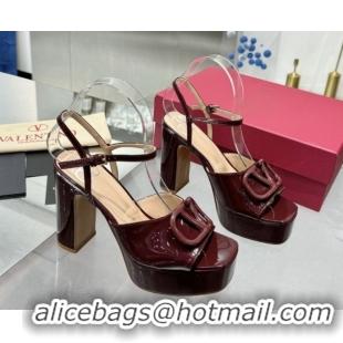 Charming Valentino Vlogo Signature Platform Sandals 11cm in Patent Leather Burgundy 0902089