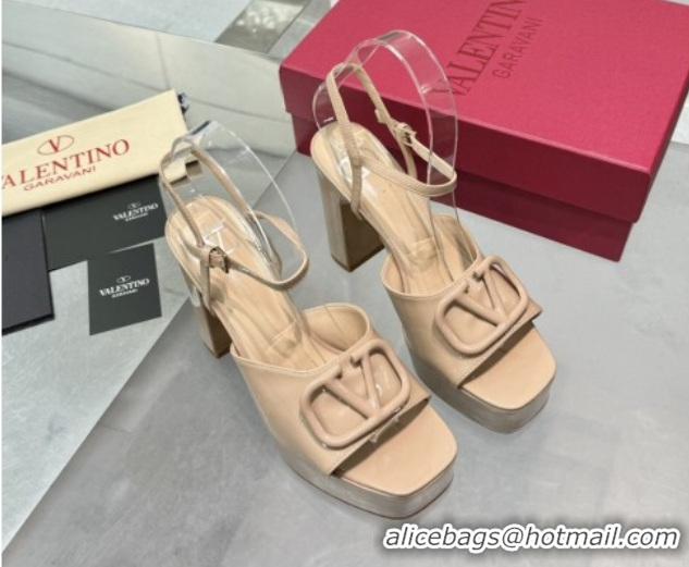 Luxury Valentino Vlogo Signature Platform Sandals 11cm in Patent Leather Nude 0902090