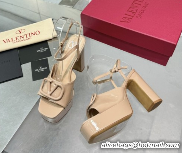 Luxury Valentino Vlogo Signature Platform Sandals 11cm in Patent Leather Nude 0902090