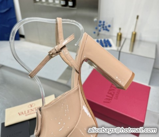 Luxury Valentino Vlogo Signature Platform Sandals 11cm in Patent Leather Nude 0902090