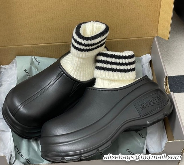 Good Looking Balenciaga Knit Sock and Rubber Boots Black 0827010