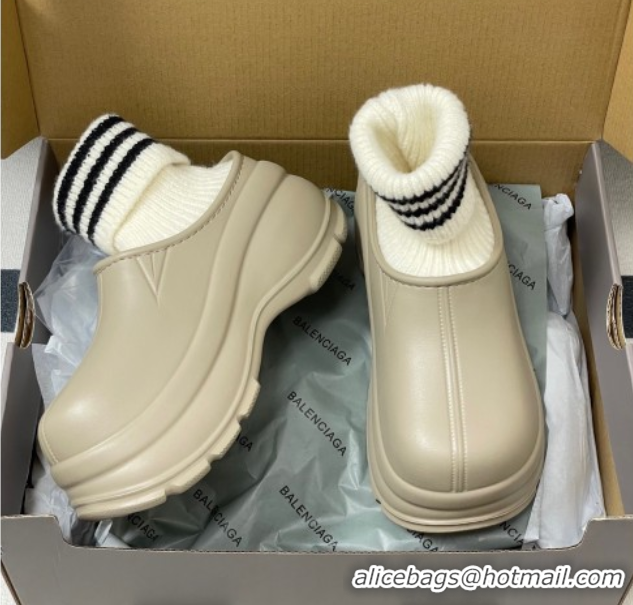 Durable Balenciaga Knit Sock and Rubber Boots Beige 0827011