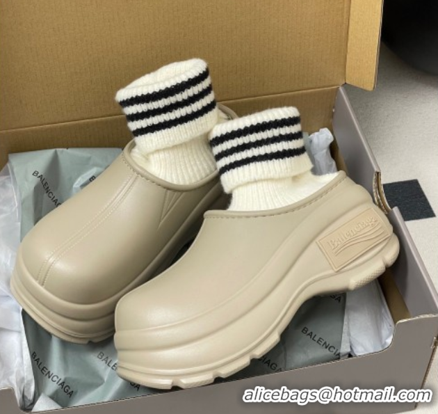 Durable Balenciaga Knit Sock and Rubber Boots Beige 0827011