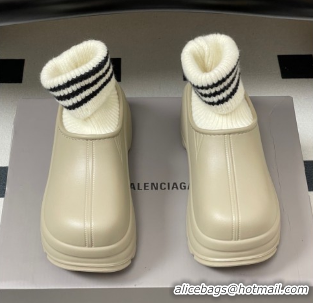 Durable Balenciaga Knit Sock and Rubber Boots Beige 0827011