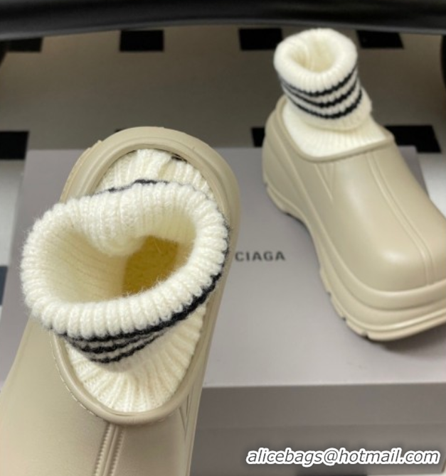 Durable Balenciaga Knit Sock and Rubber Boots Beige 0827011