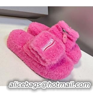 Low Cost Balenciaga Shearling-Like Platform Slides Sandal Pink 0827012