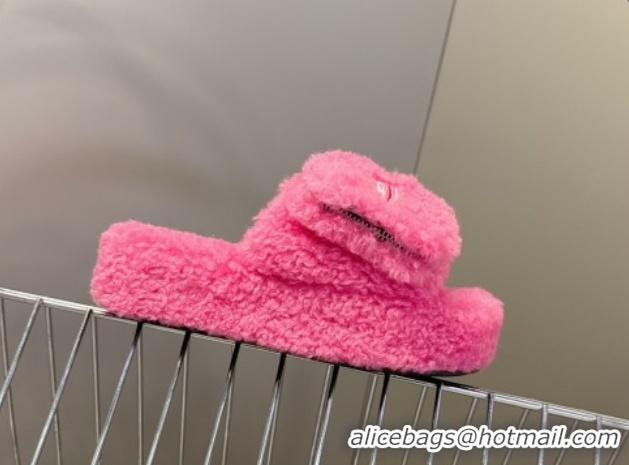 Low Cost Balenciaga Shearling-Like Platform Slides Sandal Pink 0827012