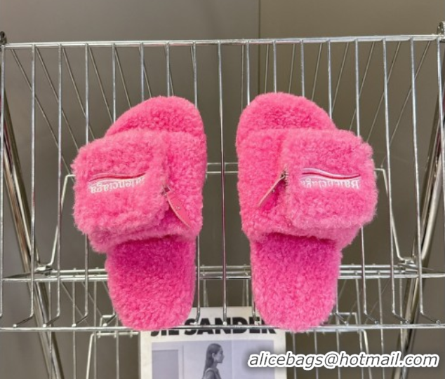Low Cost Balenciaga Shearling-Like Platform Slides Sandal Pink 0827012
