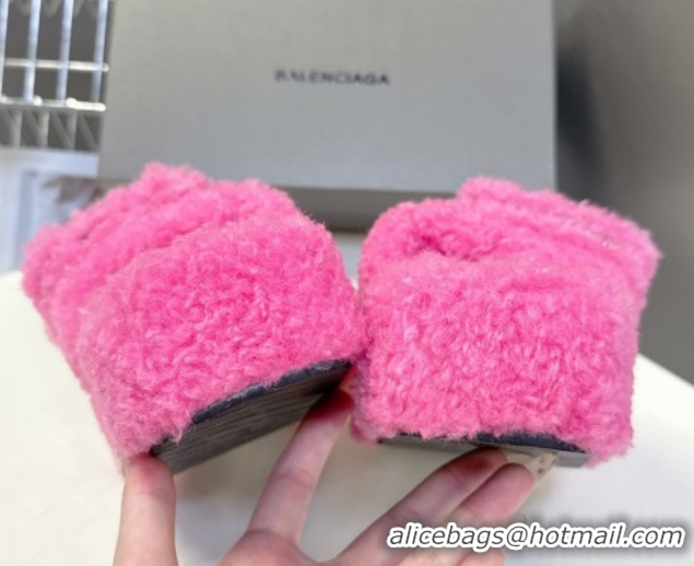 Low Cost Balenciaga Shearling-Like Platform Slides Sandal Pink 0827012