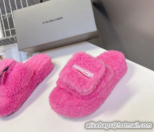 Low Cost Balenciaga Shearling-Like Platform Slides Sandal Pink 0827012