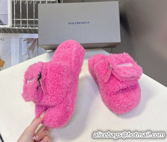 Low Cost Balenciaga Shearling-Like Platform Slides Sandal Pink 0827012