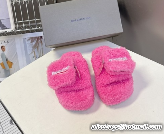 Low Cost Balenciaga Shearling-Like Platform Slides Sandal Pink 0827012