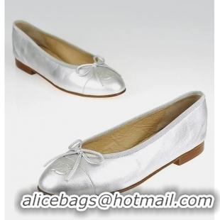 ​Shop Discount Chanel Metallic Leather CC Cap Toe Ballet Flats 67518 Silver