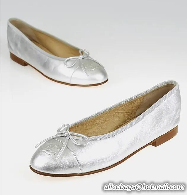 ​Shop Discount Chanel Metallic Leather CC Cap Toe Ballet Flats 67518 Silver