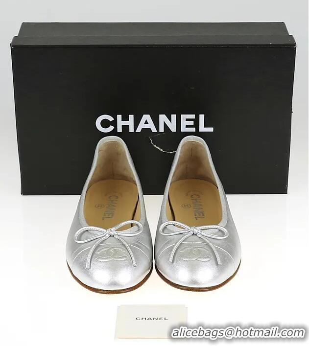 ​Shop Discount Chanel Metallic Leather CC Cap Toe Ballet Flats 67518 Silver