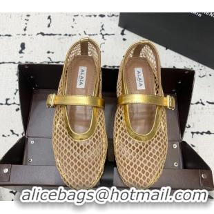 Trendy Design Alaia Ballerinas Flat in Fishnet 0531 Gold/Beige 2024