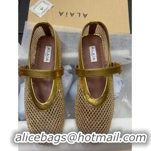 Trendy Design Alaia Ballerinas Flat in Fishnet 0531 Gold/Beige 2024