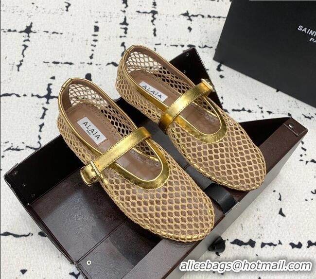 Trendy Design Alaia Ballerinas Flat in Fishnet 0531 Gold/Beige 2024