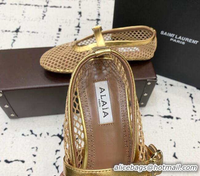 Trendy Design Alaia Ballerinas Flat in Fishnet 0531 Gold/Beige 2024