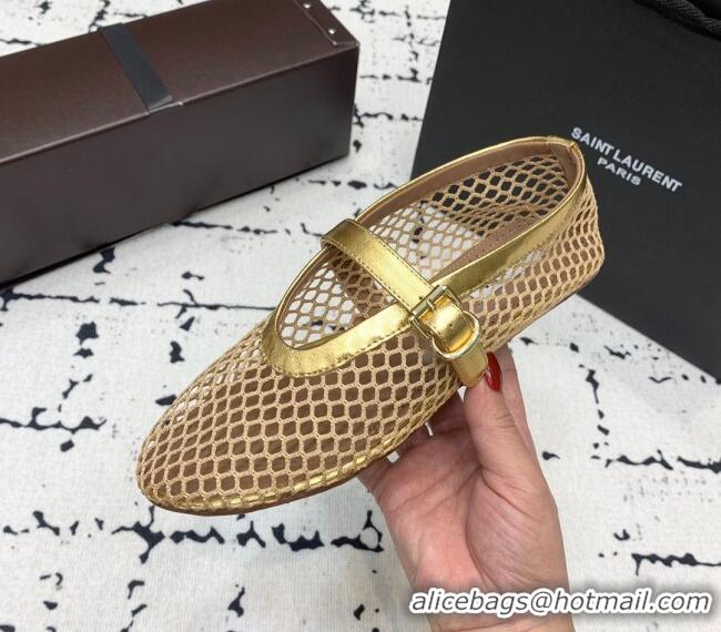 Trendy Design Alaia Ballerinas Flat in Fishnet 0531 Gold/Beige 2024