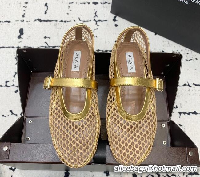 Trendy Design Alaia Ballerinas Flat in Fishnet 0531 Gold/Beige 2024