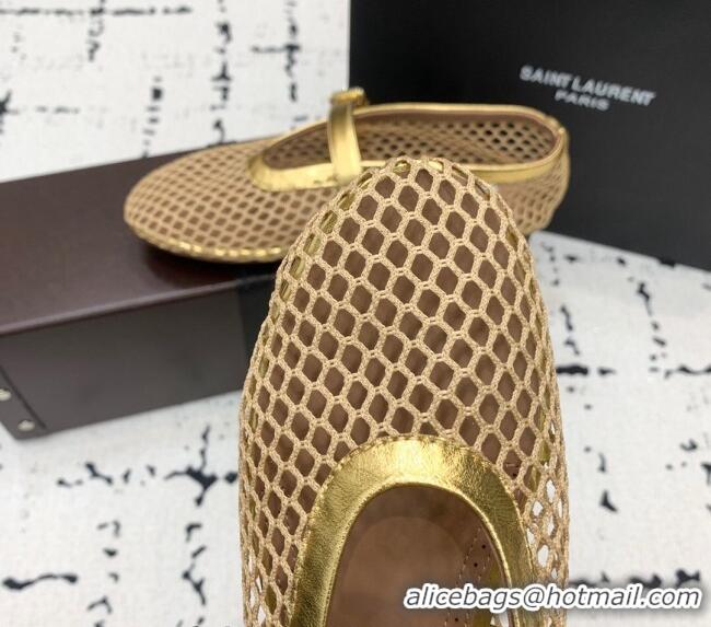 Trendy Design Alaia Ballerinas Flat in Fishnet 0531 Gold/Beige 2024