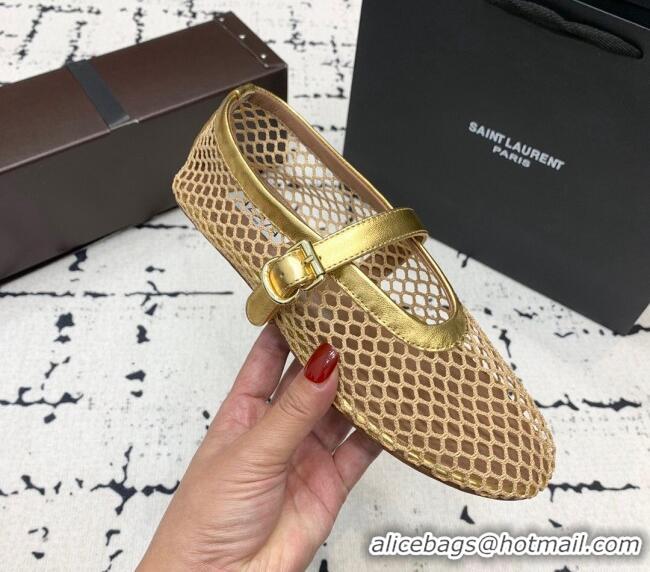 Trendy Design Alaia Ballerinas Flat in Fishnet 0531 Gold/Beige 2024
