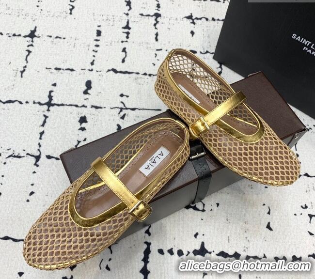 Trendy Design Alaia Ballerinas Flat in Fishnet 0531 Gold/Beige 2024