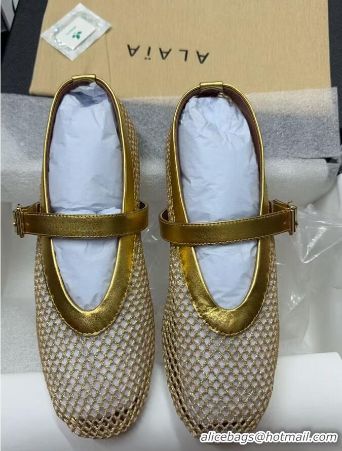 Trendy Design Alaia Ballerinas Flat in Fishnet 0531 Gold/Beige 2024
