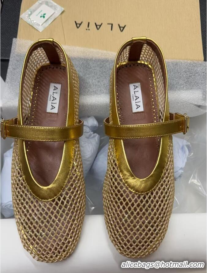 Trendy Design Alaia Ballerinas Flat in Fishnet 0531 Gold/Beige 2024