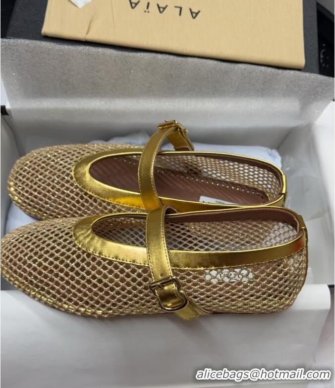 Trendy Design Alaia Ballerinas Flat in Fishnet 0531 Gold/Beige 2024