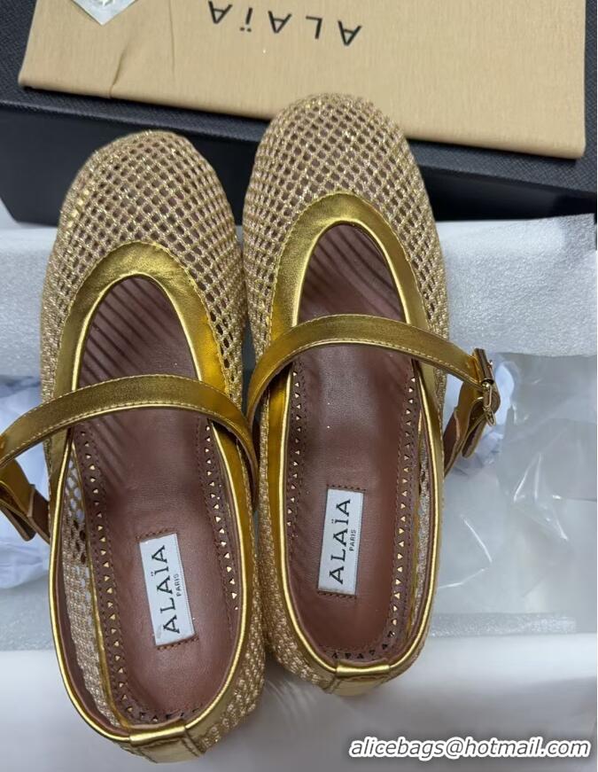 Trendy Design Alaia Ballerinas Flat in Fishnet 0531 Gold/Beige 2024