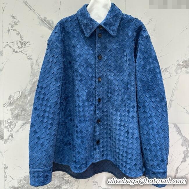 Buy Discount Bottega Veneta Suede Leather Jacket BV072504 Blue 2025