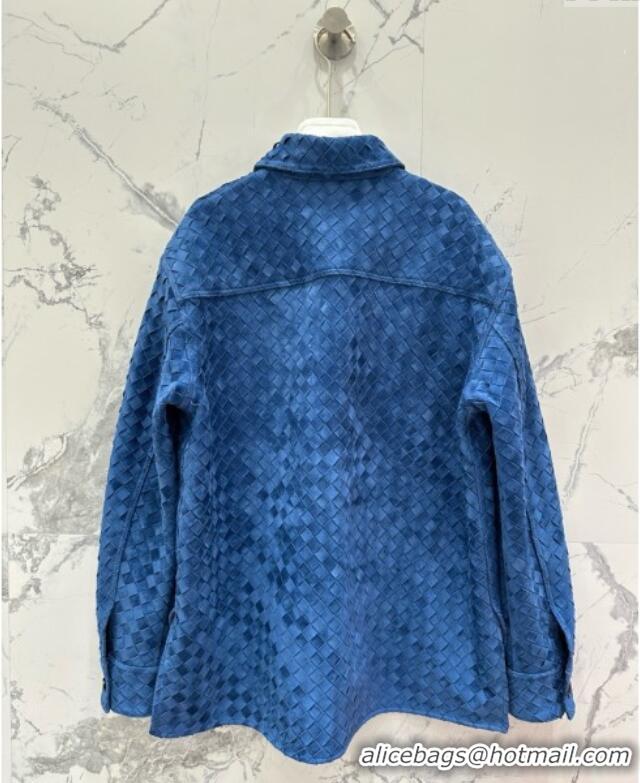 Buy Discount Bottega Veneta Suede Leather Jacket BV072504 Blue 2025