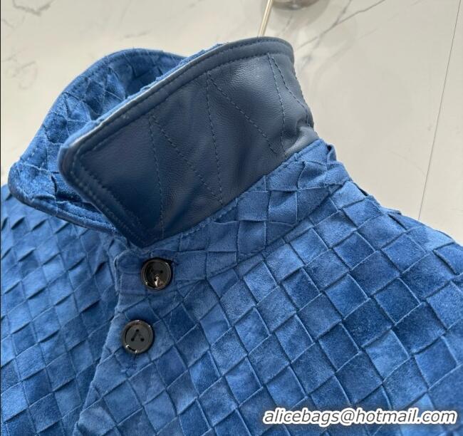 Buy Discount Bottega Veneta Suede Leather Jacket BV072504 Blue 2025