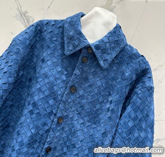 Buy Discount Bottega Veneta Suede Leather Jacket BV072504 Blue 2025