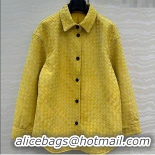 Famous Brand Bottega Veneta Intrecciato Nubuck Calfskin Oversized Jacket 0728 Yellow 2025