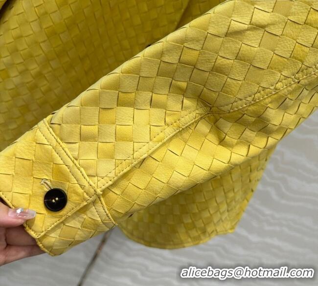 Famous Brand Bottega Veneta Intrecciato Nubuck Calfskin Oversized Jacket 0728 Yellow 2025