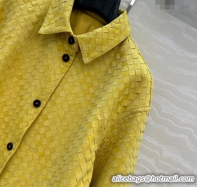 Famous Brand Bottega Veneta Intrecciato Nubuck Calfskin Oversized Jacket 0728 Yellow 2025