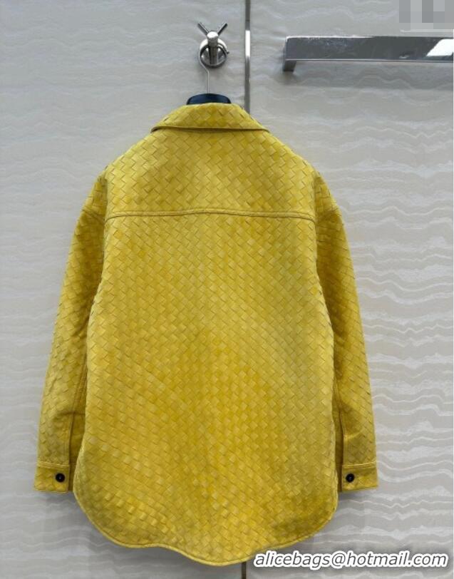 Famous Brand Bottega Veneta Intrecciato Nubuck Calfskin Oversized Jacket 0728 Yellow 2025