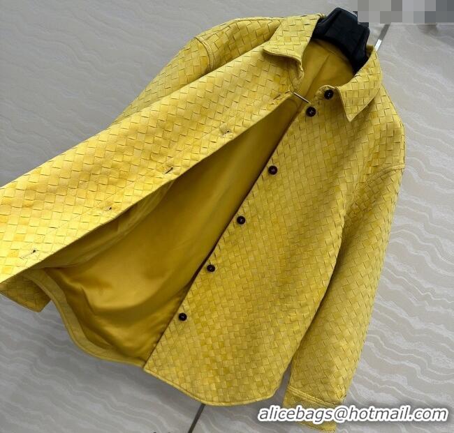 Famous Brand Bottega Veneta Intrecciato Nubuck Calfskin Oversized Jacket 0728 Yellow 2025
