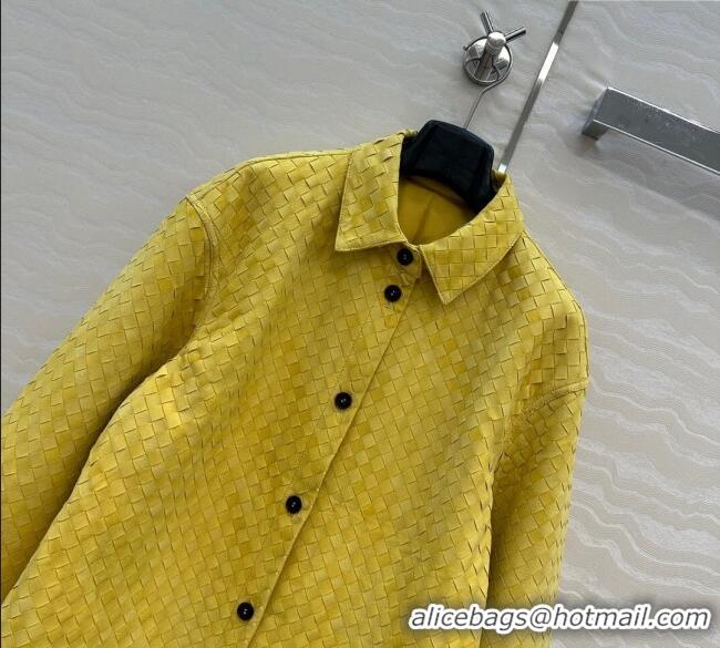 Famous Brand Bottega Veneta Intrecciato Nubuck Calfskin Oversized Jacket 0728 Yellow 2025