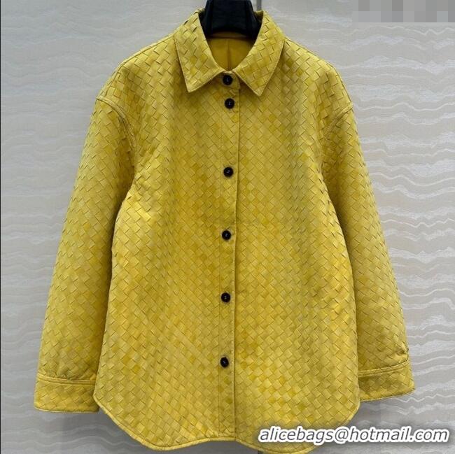 Famous Brand Bottega Veneta Intrecciato Nubuck Calfskin Oversized Jacket 0728 Yellow 2025