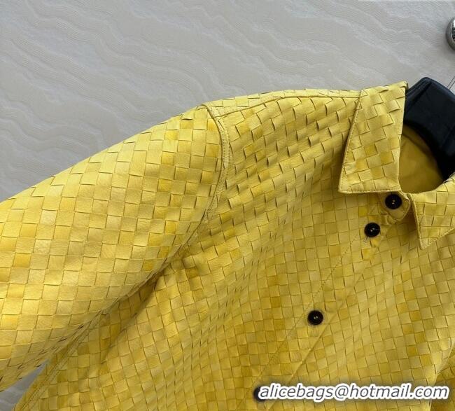 Famous Brand Bottega Veneta Intrecciato Nubuck Calfskin Oversized Jacket 0728 Yellow 2025