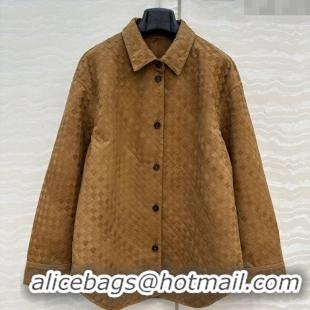 Top Design Bottega Veneta Intrecciato Nubuck Calfskin Oversized Jacket 0728 Brown 2025