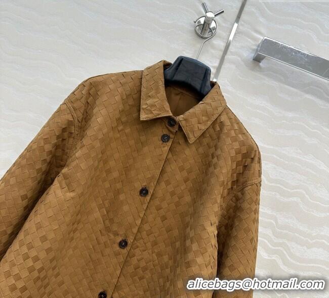 Top Design Bottega Veneta Intrecciato Nubuck Calfskin Oversized Jacket 0728 Brown 2025